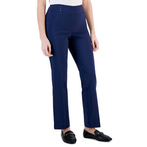 JM Collection Size Large Petite Short Navy Studded-Rivet Straight-Leg Pants NWT